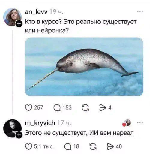 an_levv 19ч. Кто в курсе? Это реально существует или нейронка? • 257 Q 153 ▶4 m_kryvich 17ч. Этого не существует, ИИ вам нарвал 5,1 тыс. Q 18 40