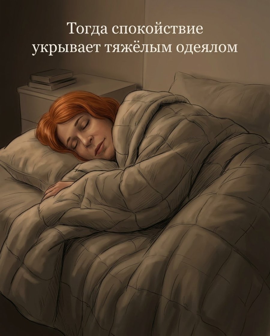 Тогда спокойствие укрывает тяжёлым одеялом