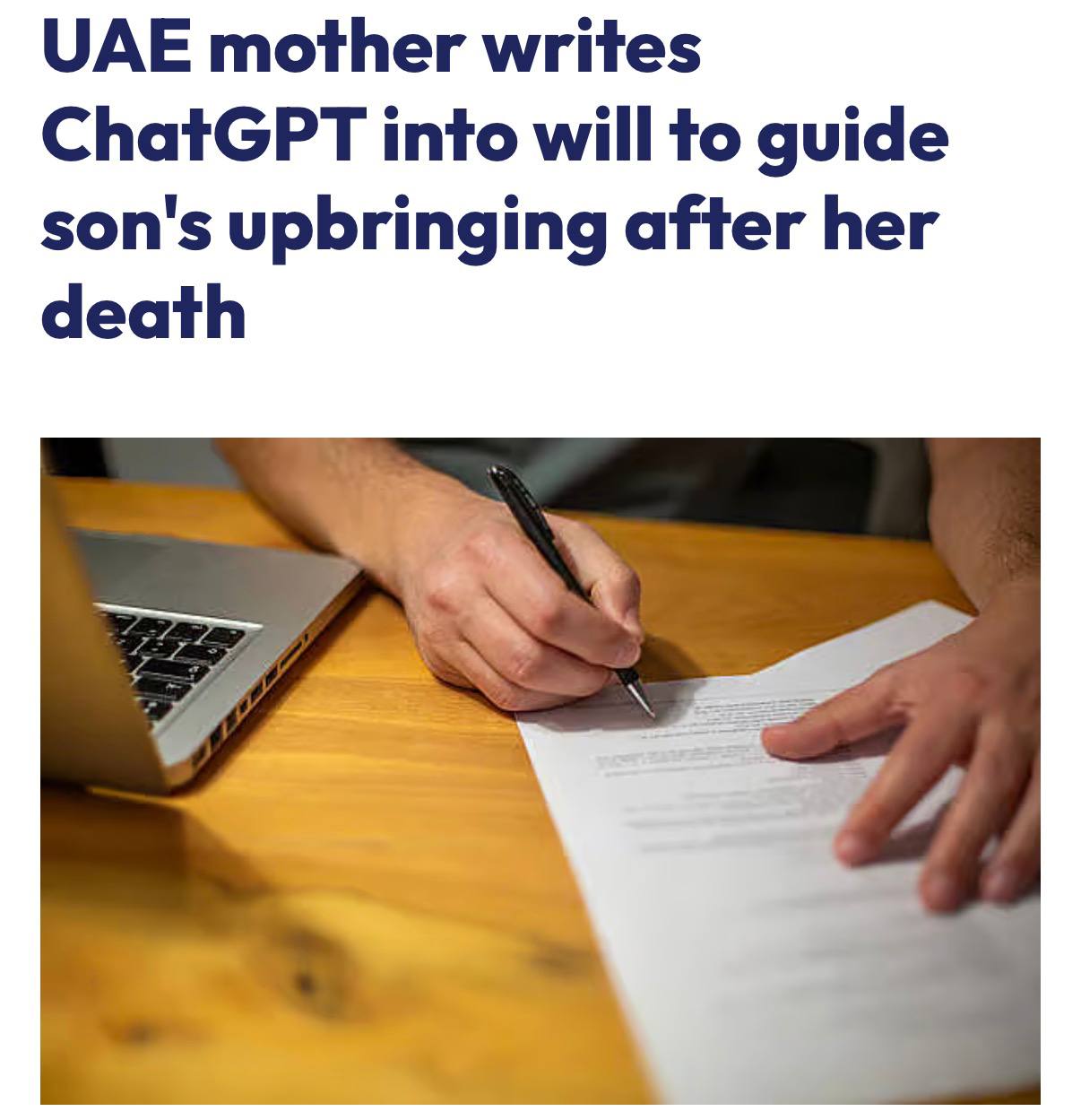 UAE mother writes ChatGPT into will to guide son's upbringing after her death