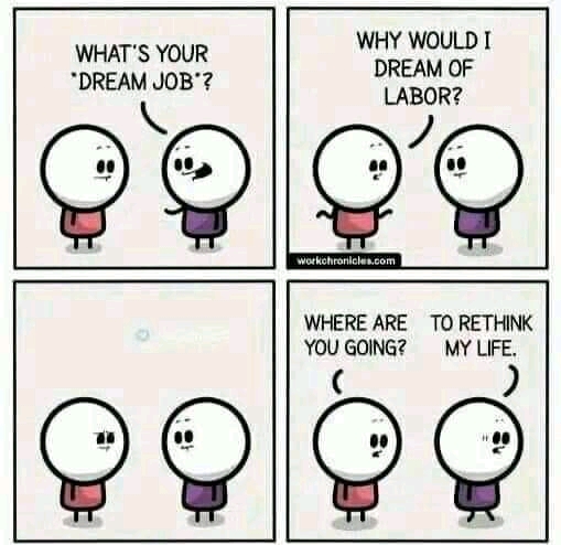 WHAT'S YOUR "DREAM JOB'? WHY WOULD I DREAM OF LABOR? WHERE ARE YOU GOING? TO RETHINK MY LIFE,