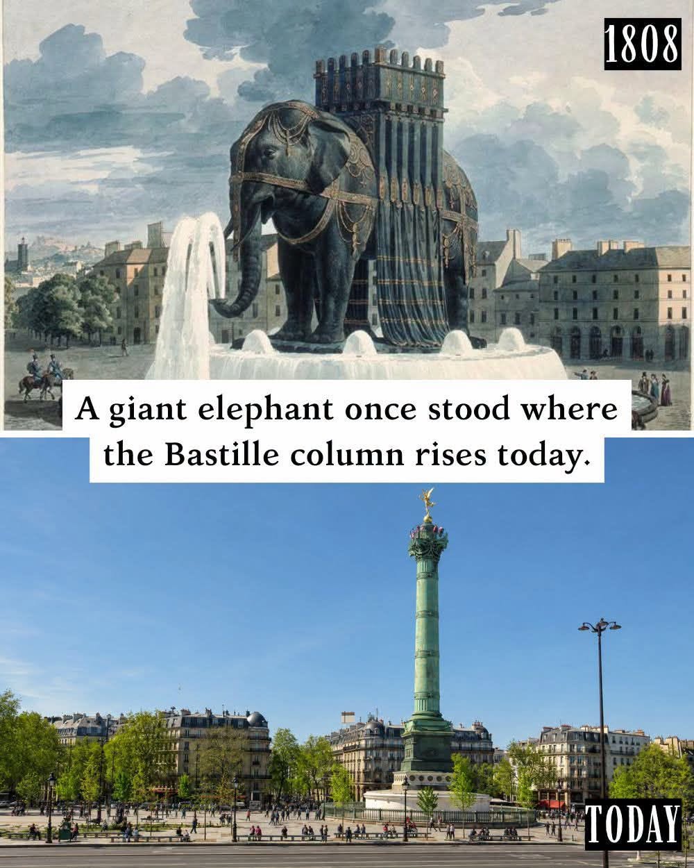 1808 A giant elephant once stood where the Bastille column rises today. TODAY