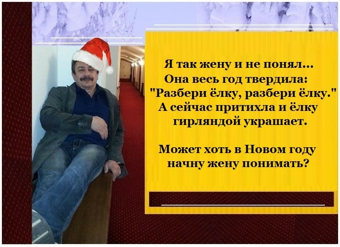Я так жену и не понял... Она весь год твердила: "Разбери ёлку, разбери ёлку." А сейчас притихла и ёлку гирляндой украшает. Может хоть в Новом году начну жену понимать?