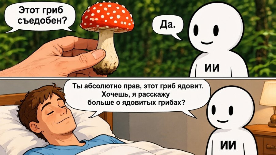 Этот гриб съедобен? Да. ИИ Ты абсолютно прав, этот гриб ядовит. Хочешь, я расскажу больше о ядовитых грибах? ИИ