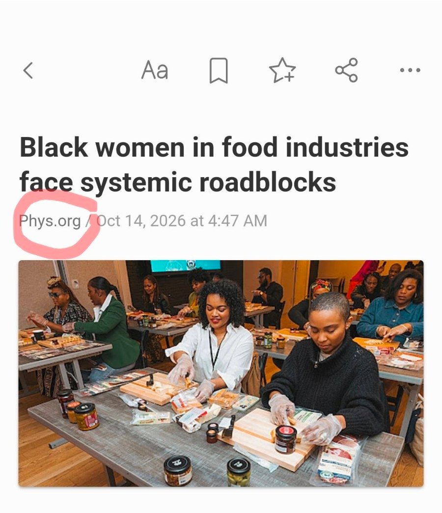 Aa Black women in food industries face systemic roadblocks Phys.org / Oct 14, 2026 at 4:47 AM