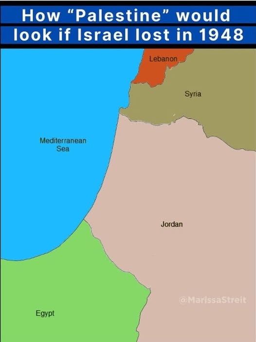 How "Palestine" would look if Israel lost in 1948 Lebanon Syria Mediterranean Sea Jordan @MarissaStreit Egypt