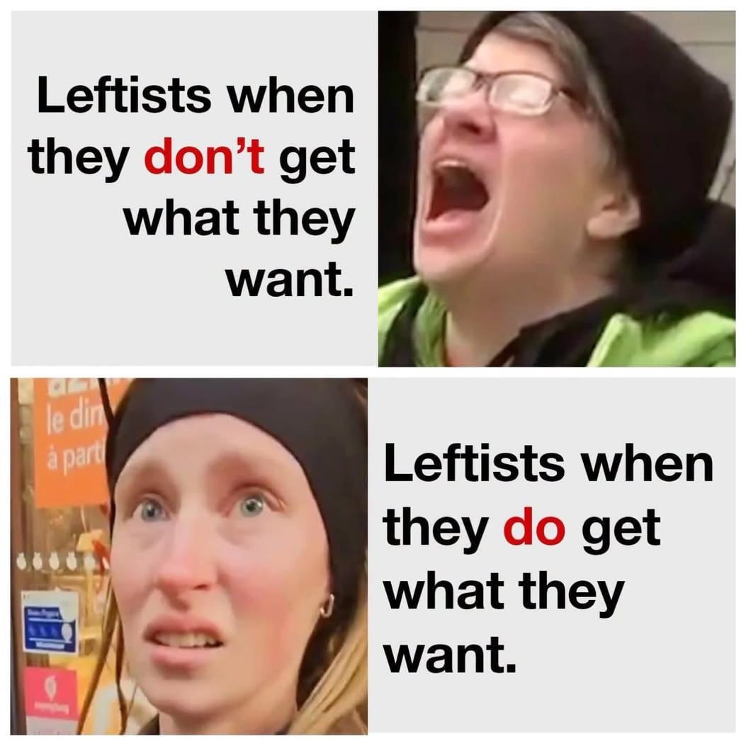 Leftists when they don't get what they want. le din à parti Leftists when they do get what they want.