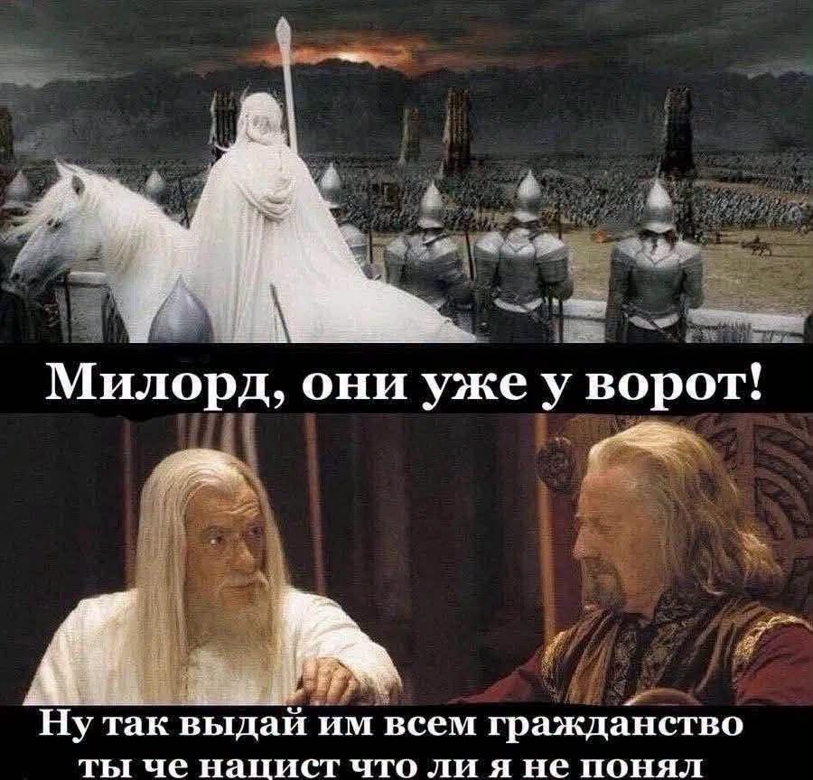 Милорд, они уже у ворот! Ну так выдай им всем гражданство ты че нашист что ли я не понял