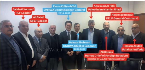 Salah Al-Youssef PLF Leader Pierre Krähenbühl UNRA Commissioner-General 2014-2019 Ali Faisal DFLP Leader Abu Imad Al-Rifai Palestinian Islamic Jihad Abu Imad Ramez PFLP General Command @ Watch Hakam Shahwan UNRWA Chief in Lebanon 2016-2017 Hassan Zeidan Fatah al-Intifada All Baraka Hamas Chief of Foreign Relations Indicted by U.S. for "heinous crimes"