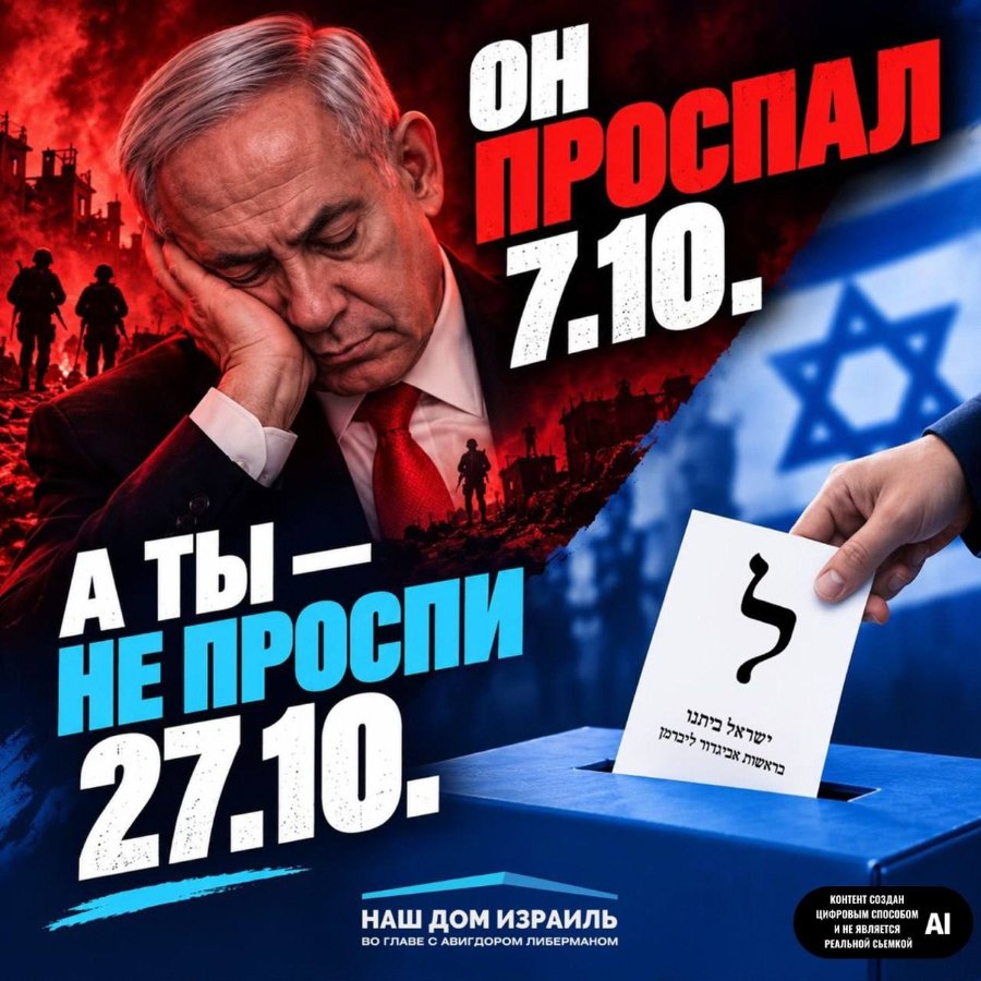 Oh ПРОСПАЛ 7.10. АТЫ — НЕ ПРОСПИ 27.10. НАШ ДОМ ИЗРАИЛЬ ВО ГЛАВЕ С АВИГДОРОМ ЛИБЕРМАНОМ КОНТЕНТ СОЗДАН ЦИФРОВЫМ СПОСОБОМ И НЕ ЯВЛЯЕТСЯ РЕАЛЬНОЙ СЬЕМКОЙ AI