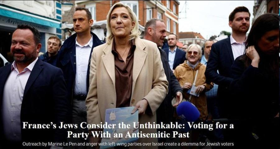 France's Jews Consider the Unthinkable: Voting for a Party With an Antisemitic Past Outreach by Marine Le Pen and anger with left-wing parties over Israel create a dilemma for Jewish voters