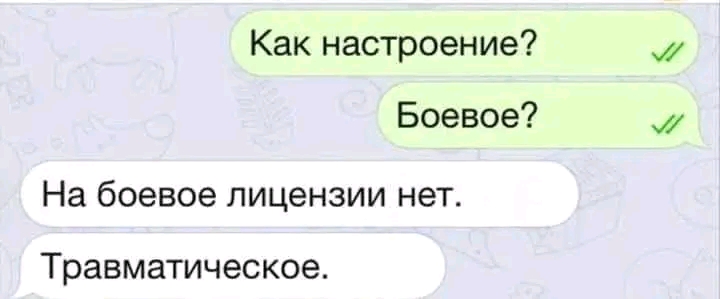 Как настроение? Боевое? На боевое лицензии нет. Травматическое.