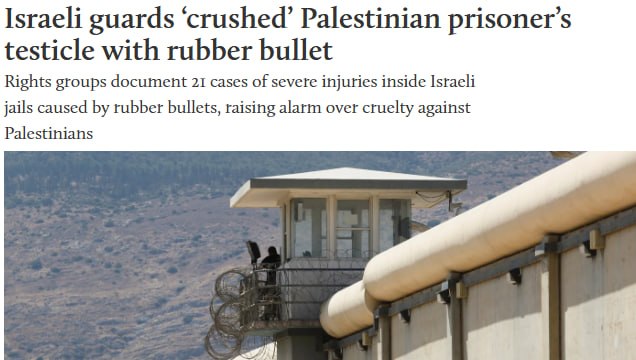 Israeli guards 'crushed' Palestinian prisoner's testicle with rubber bullet Rights groups document 21 cases of severe injuries inside Israeli jails caused by rubber bullets, raising alarm over cruelty against Palestinians